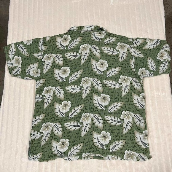Paradise Blue Flower Floral Green Hawaiian Button Up Shirt Large - Picture 4 of 6